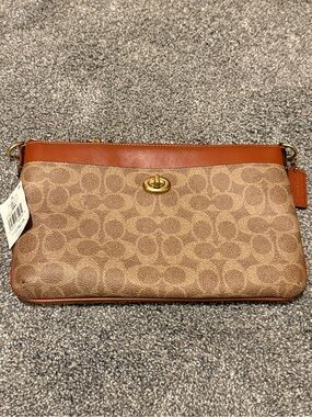 Coach Brown/Tan Signature Canvas Turnlock Polly Crossbody/Clutch
